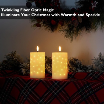 White Real Wax LED Candles with Twinkle Fiber Optic Lights