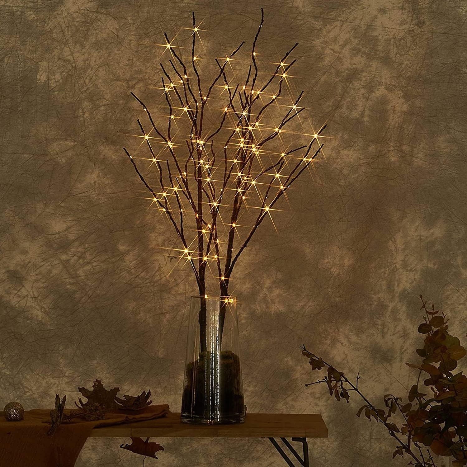 Lighted Brown Branches with Timer 32 in 100 LED for Christmas Holiday Party Decor