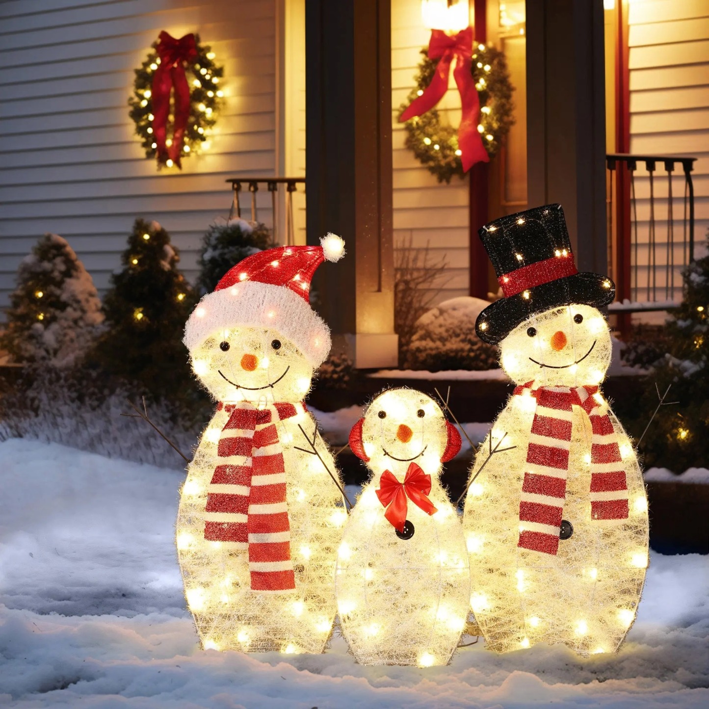 Snowman family trio christmas lighting decoration for indoor and outdoor