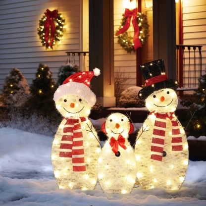 Snowman family trio christmas lighting decoration for indoor and outdoor