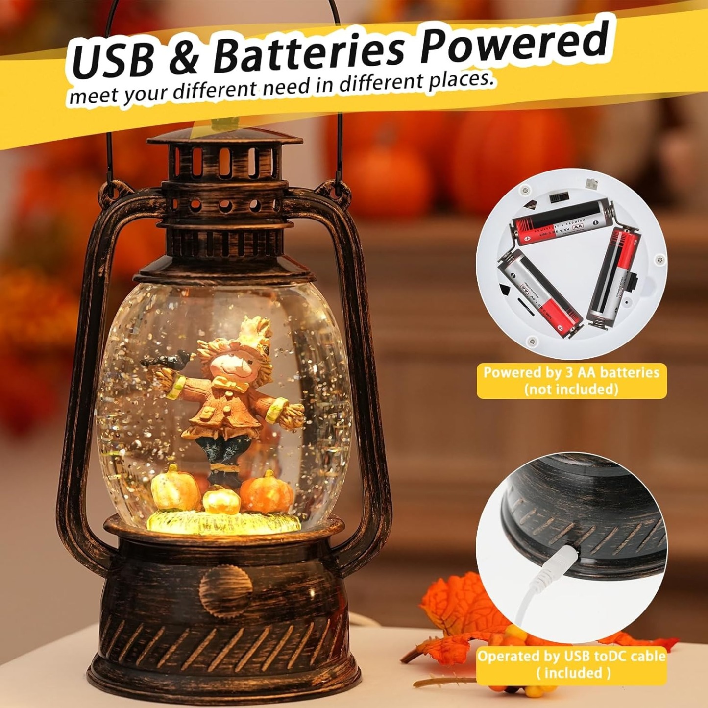 Light Up Scarecrow Snow Globe Lantern