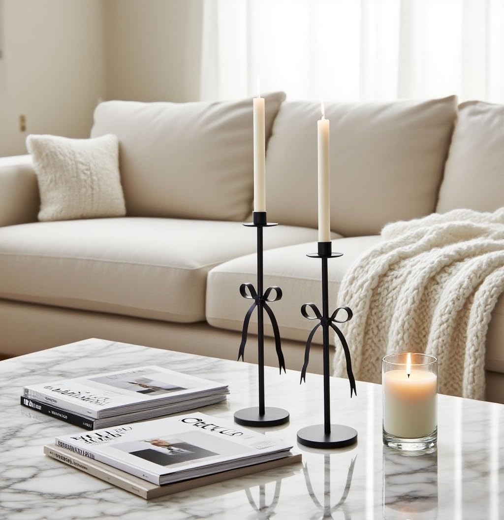 Metal Bow Tall Candle Sticks Holder Decor