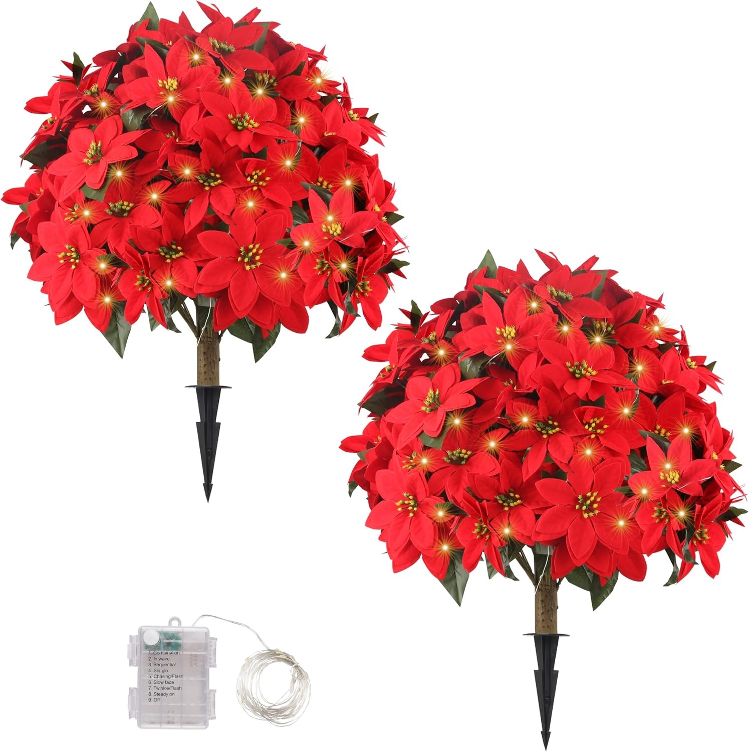 Artificial Poinsettias Topiary Ball Tree with Ground Spike Boxwood