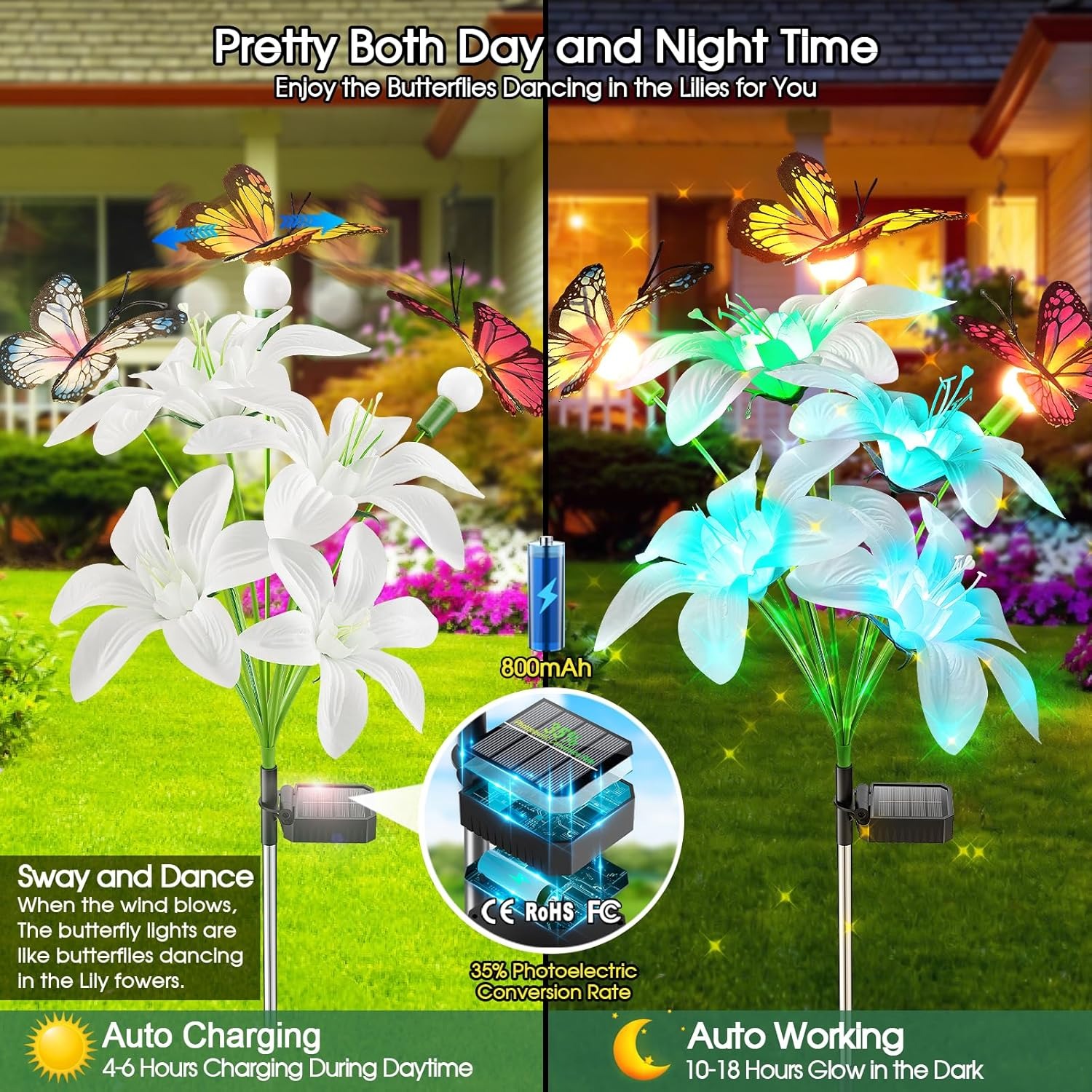 Solar Lights Color Changing Lilies and Butterflies