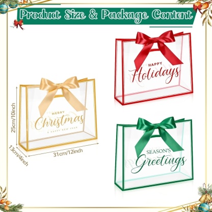 Large Capacity Long-lasting Christmas Clear Gift Bags with Ribbons
