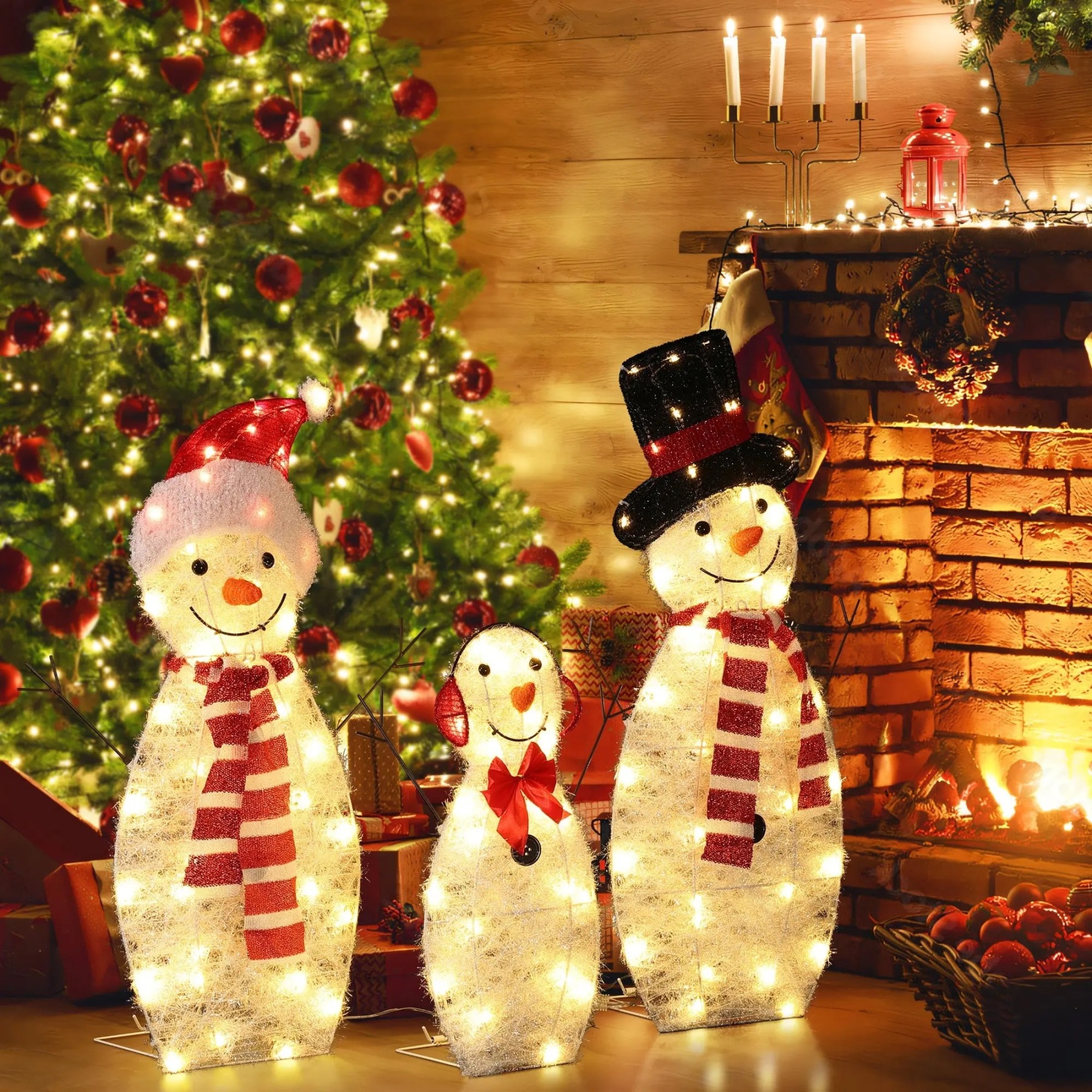 Snowman family trio christmas lighting decoration for indoor and outdoor