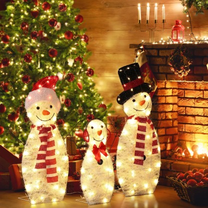 Snowman family trio christmas lighting decoration for indoor and outdoor