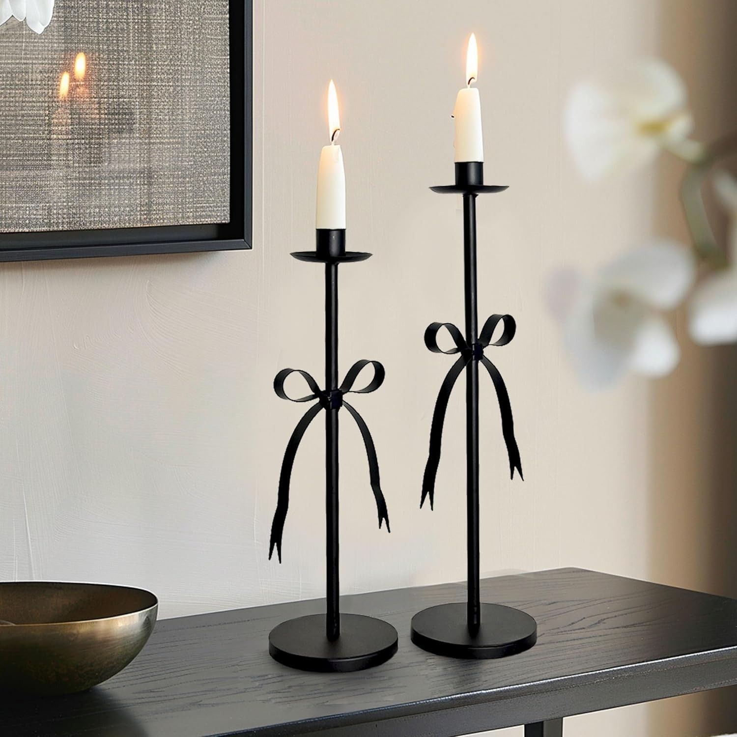 Metal Bow Tall Candle Sticks Holder Decor
