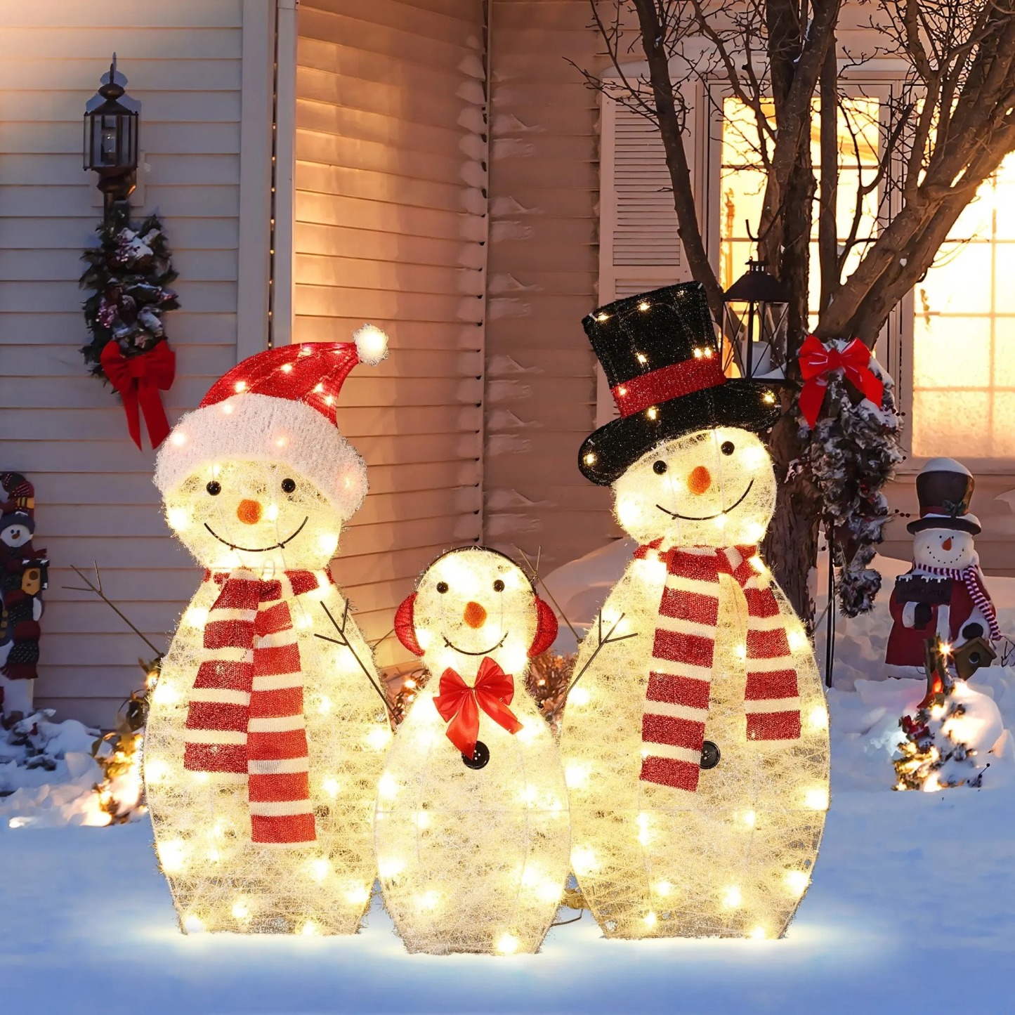 Snowman family trio christmas lighting decoration for indoor and outdoor