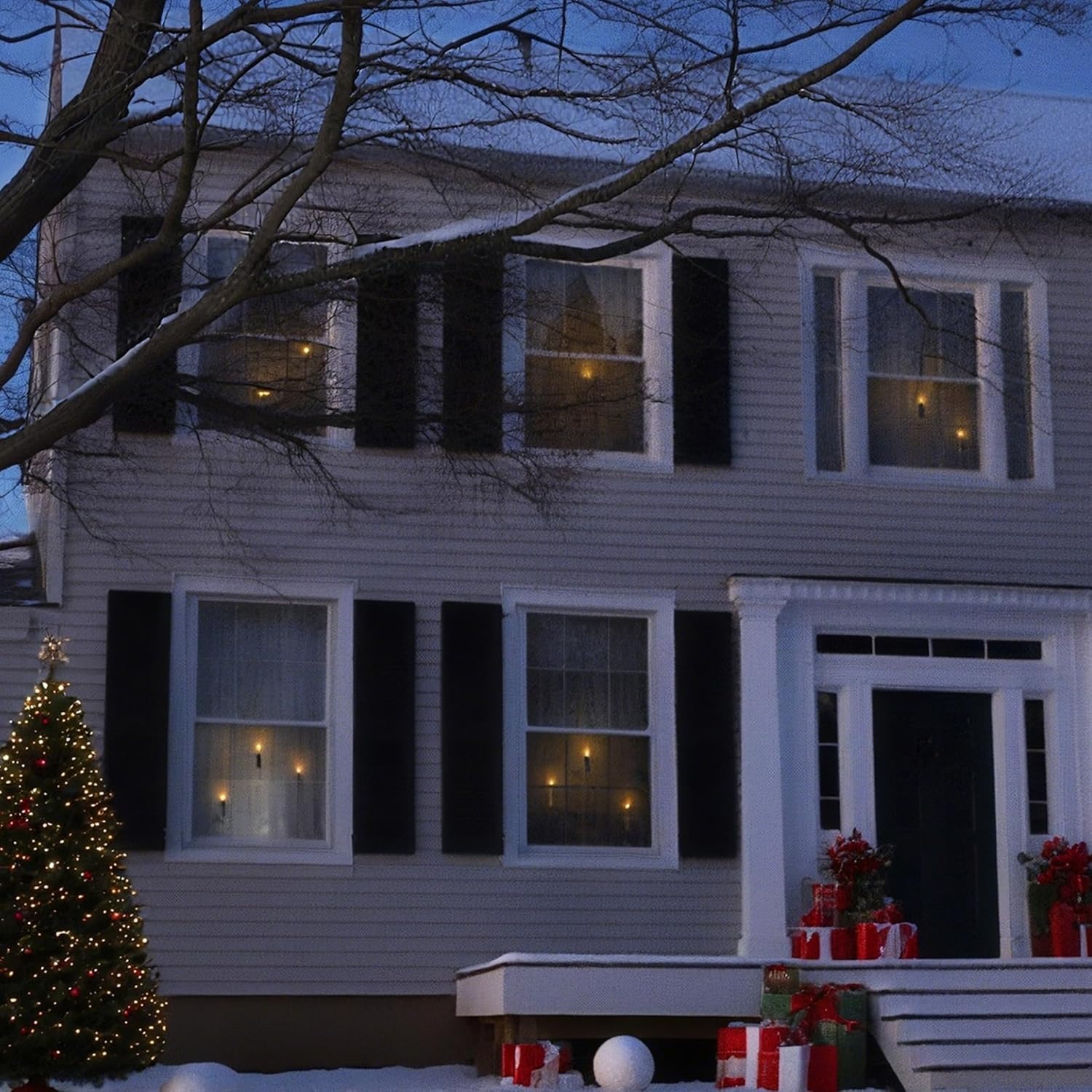 6pcs Tree Shaped Flameless Real Wax Green Taper Window Flickering Candles with Remote and Timer (Suction Cups Included)