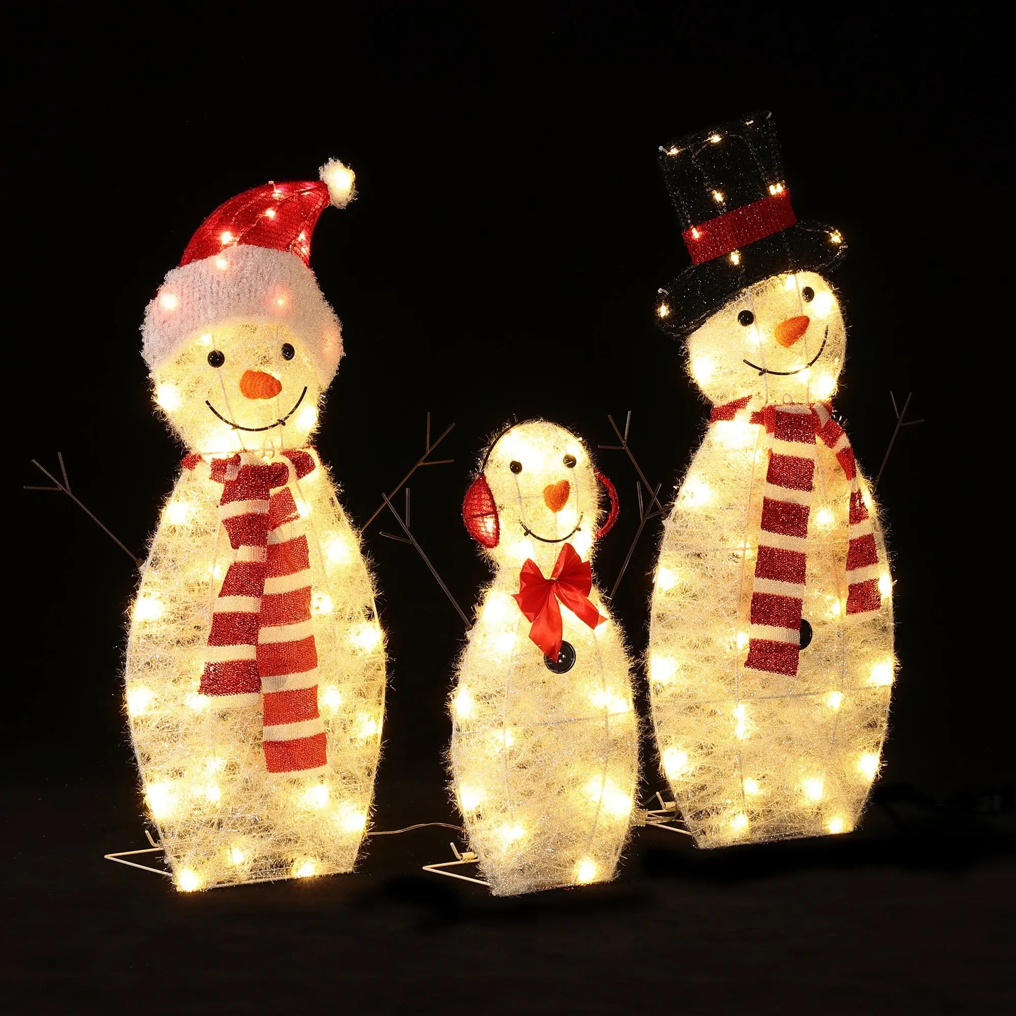 Snowman family trio christmas lighting decoration for indoor and outdoor