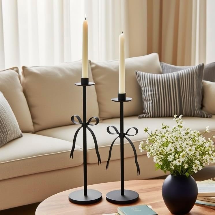 Metal Bow Tall Candle Sticks Holder Decor