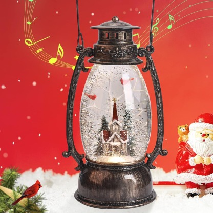 Christmas Village Church Scene Lighted Snow Globes Musical