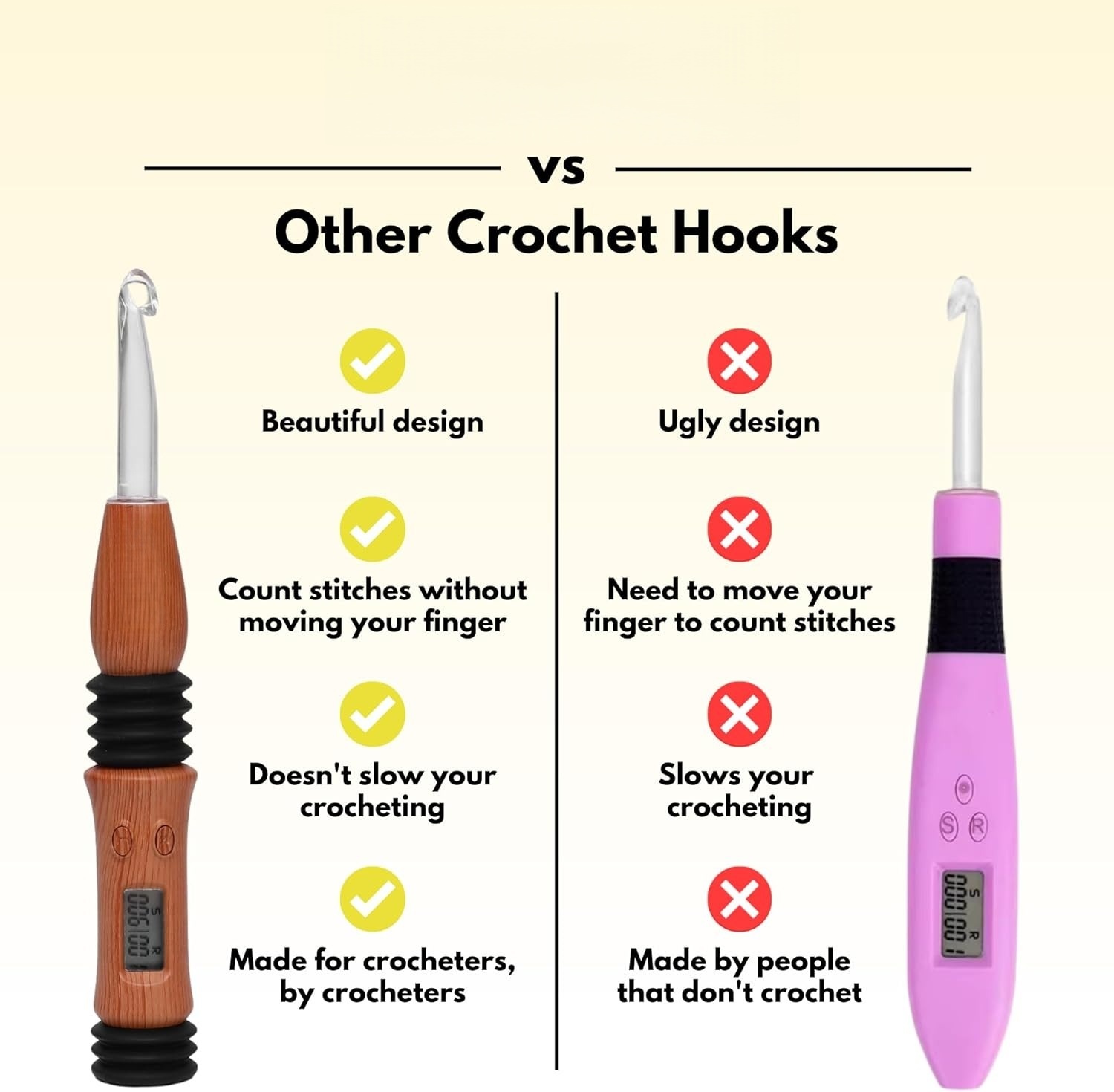 Vintage Counting Crochet Hook Set with Light & Counter - Ergonomic for Arthritic Hands