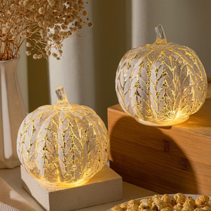 Mercury Glass Light up Pumpkin Decor with Timer