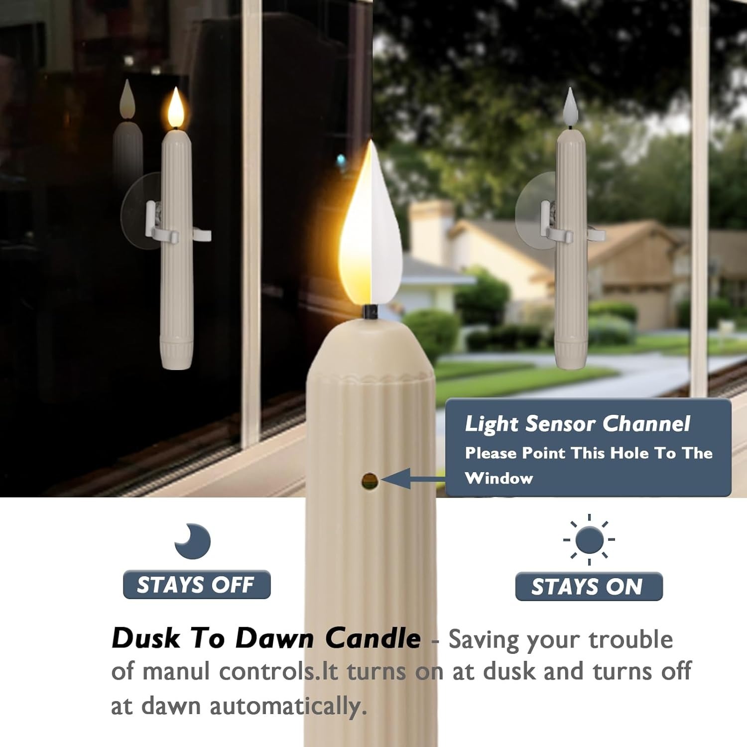 Flameless Led Taper Window Candles with Sensor Dusk to Dawn