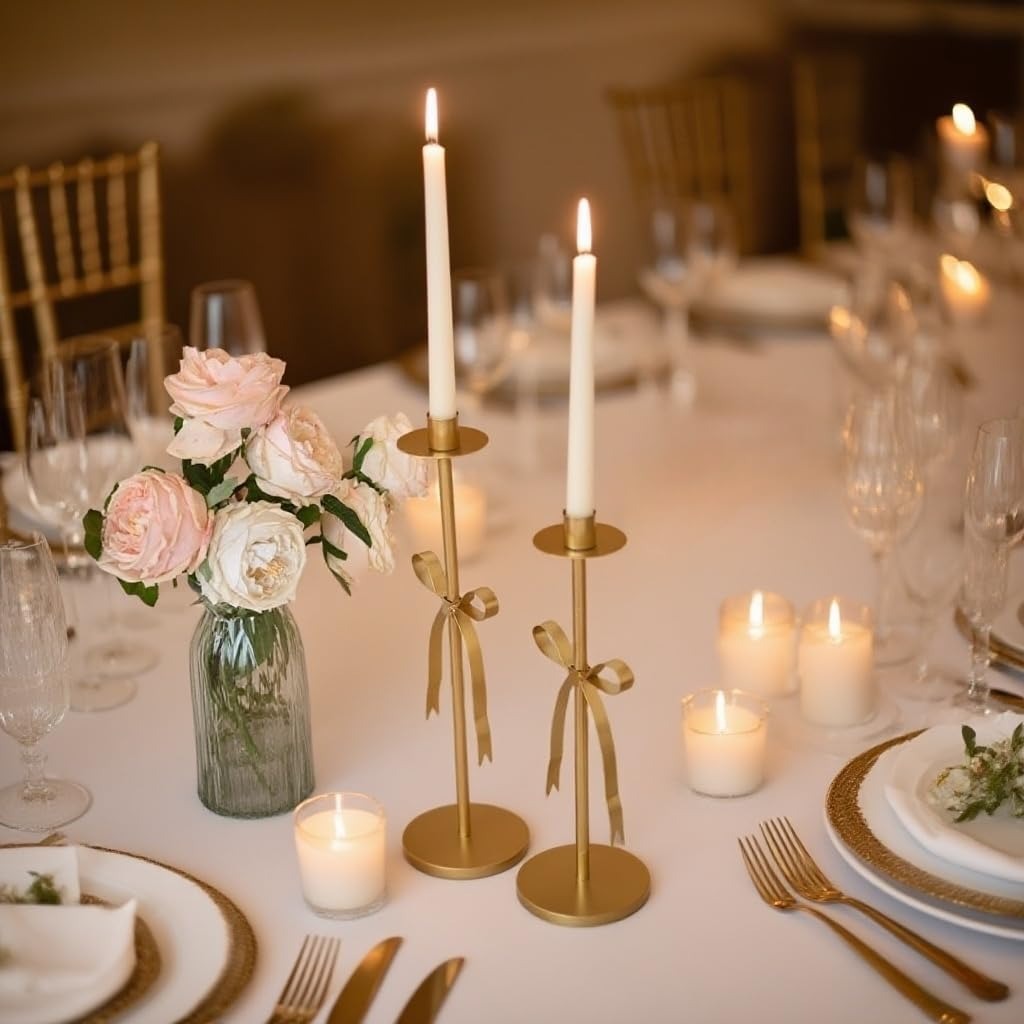 Metal Bow Tall Candle Sticks Holder Decor
