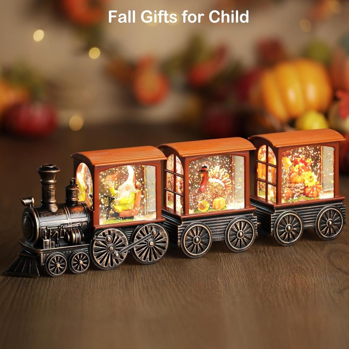 Lighted Fall Decor Swirling Glitter Snow Globe Lantern with Timer