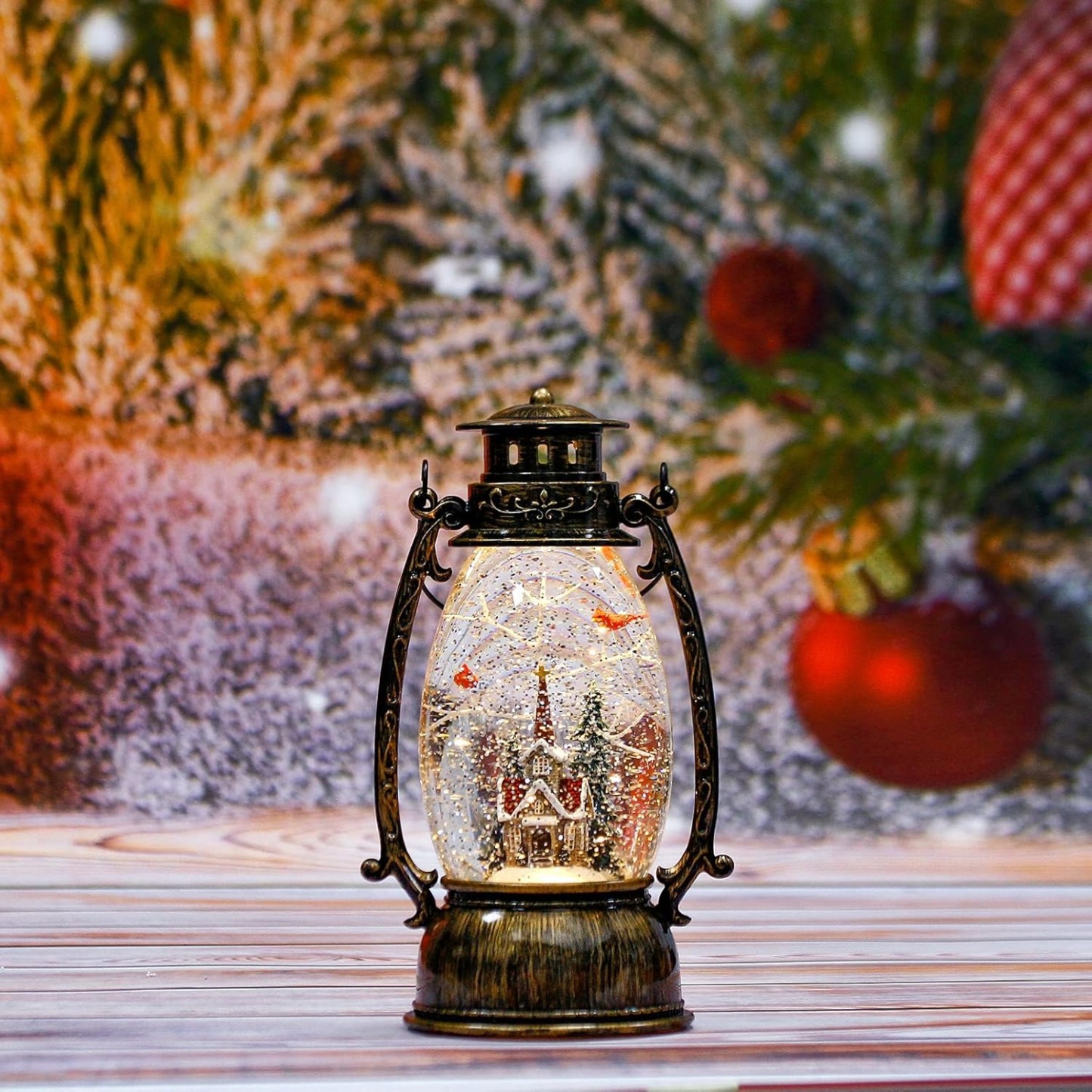 Christmas Village Church Scene Lighted Snow Globes Musical