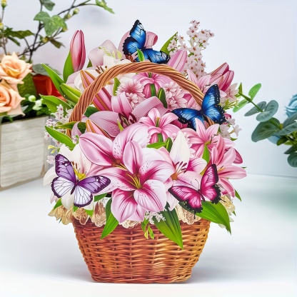 Pop-Up 3D Butterfly Flower Basket Card Exclusive Series
