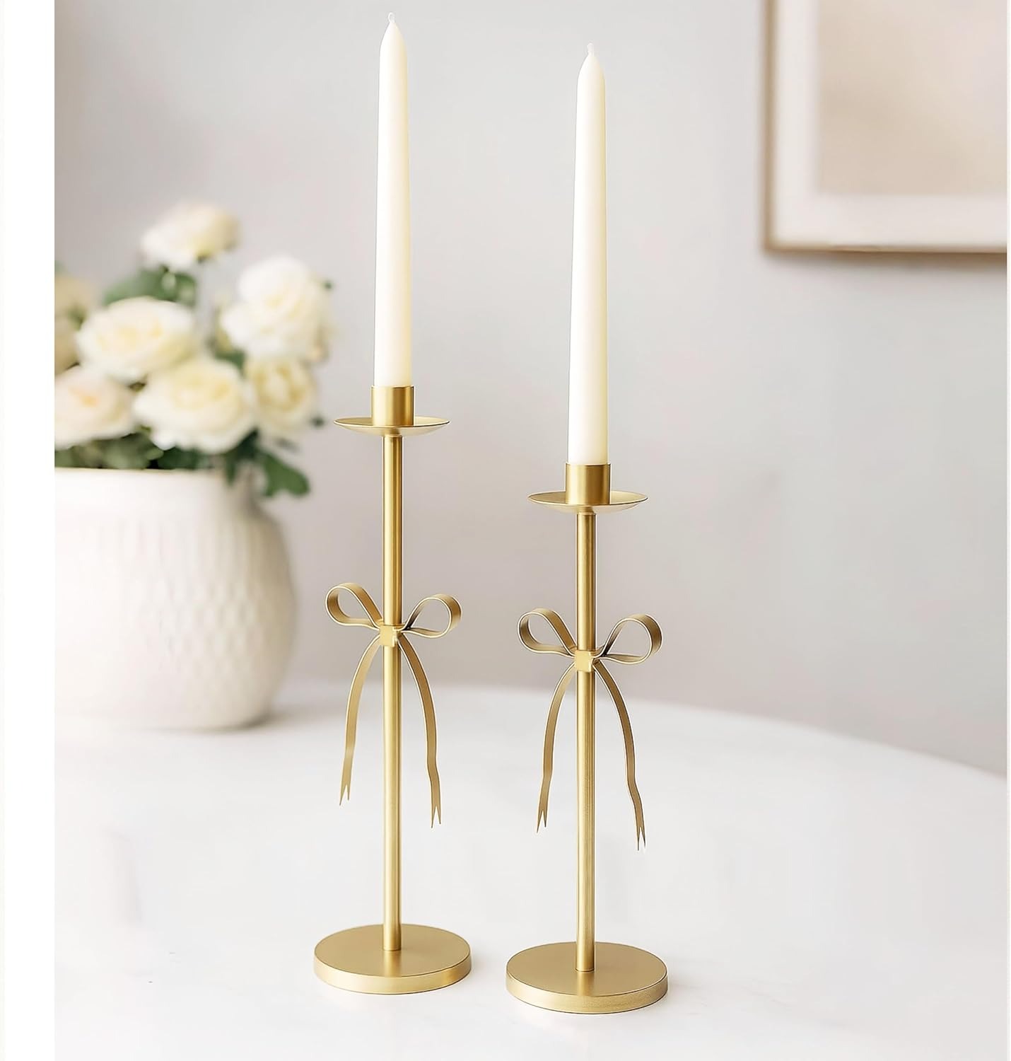 Metal Bow Tall Candle Sticks Holder Decor