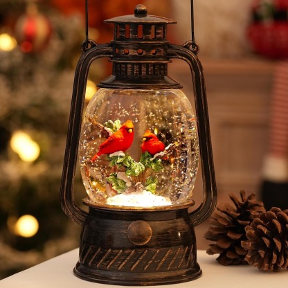 Lighted Musical Christmas Cardinal Snow Globes Lantern