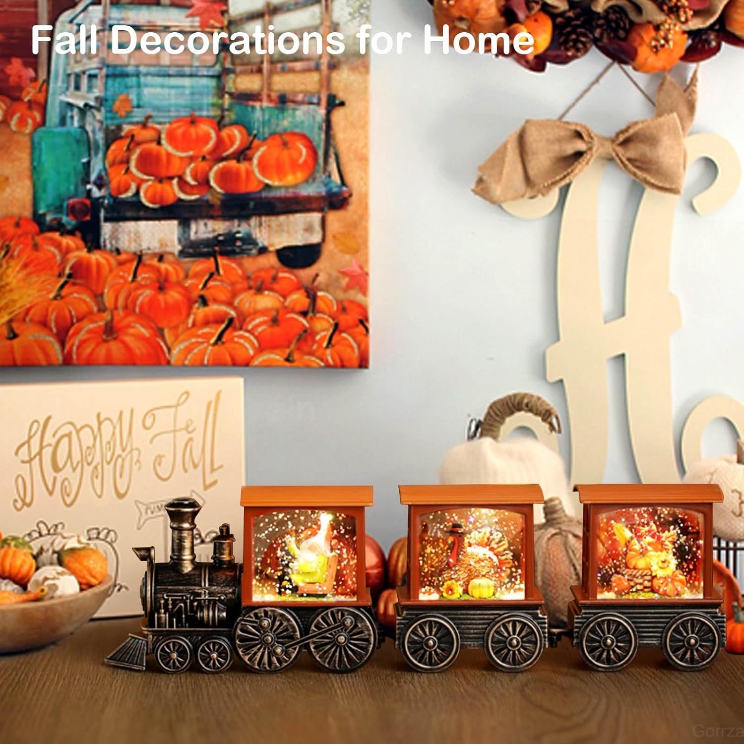 Lighted Fall Decor Swirling Glitter Snow Globe Lantern with Timer