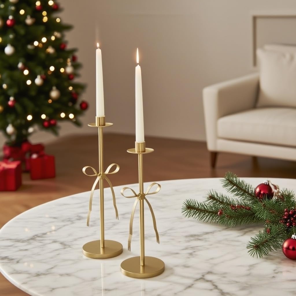 Metal Bow Tall Candle Sticks Holder Decor