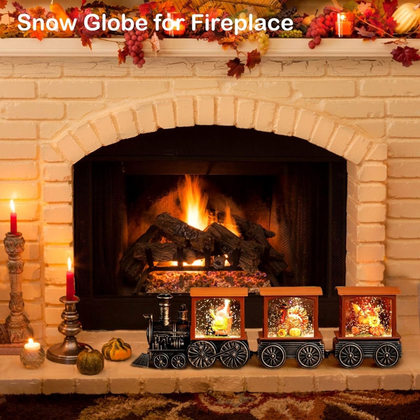 Lighted Fall Decor Swirling Glitter Snow Globe Lantern with Timer