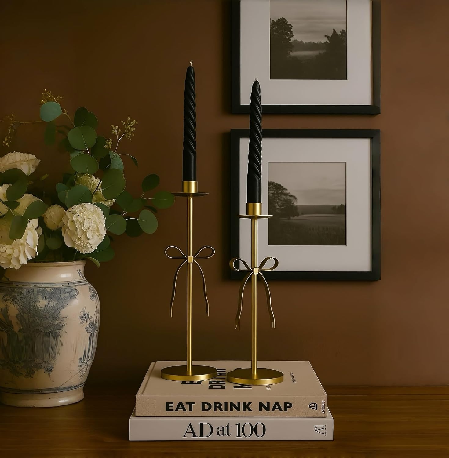 Metal Bow Tall Candle Sticks Holder Decor