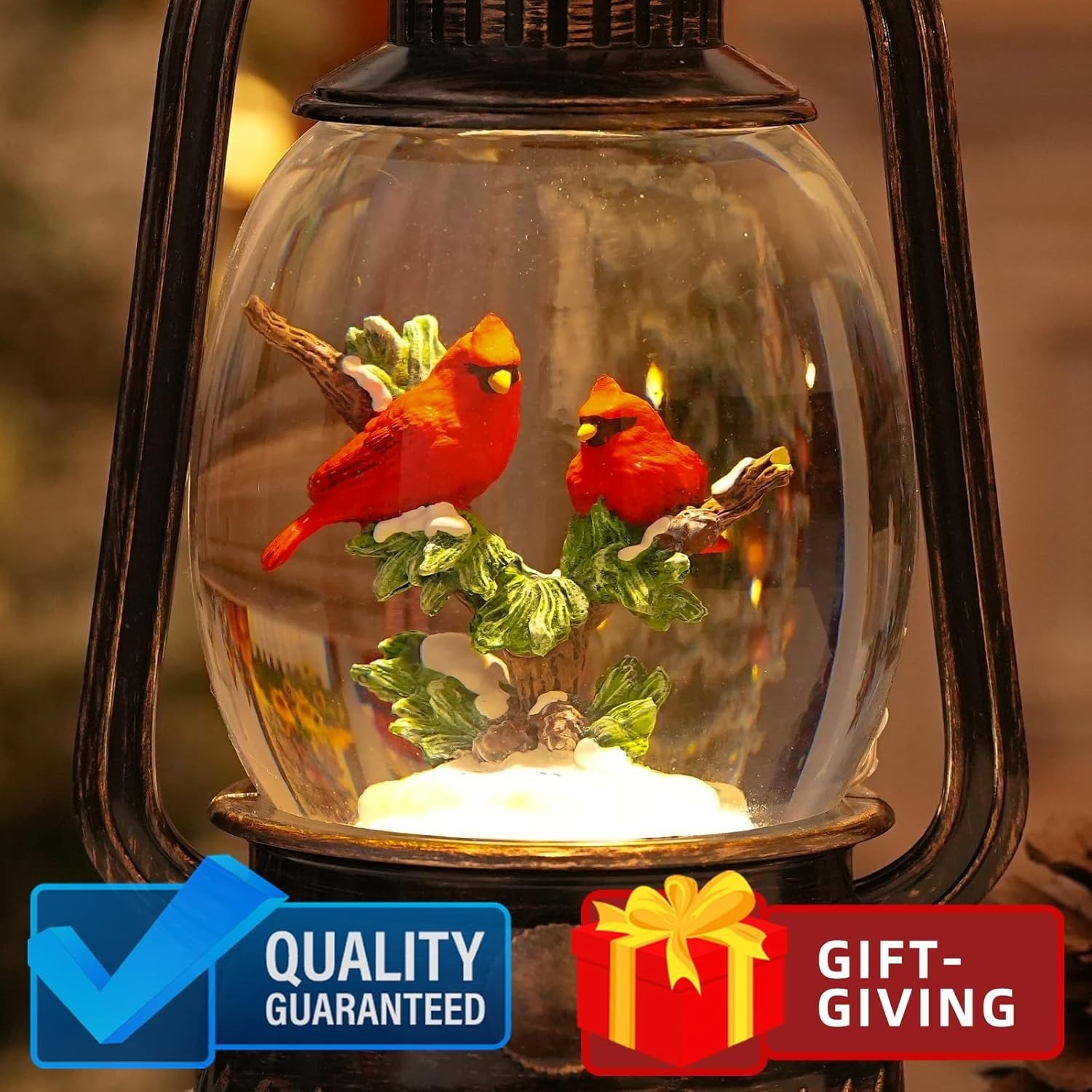 Lighted Musical Christmas Cardinal Snow Globes Lantern