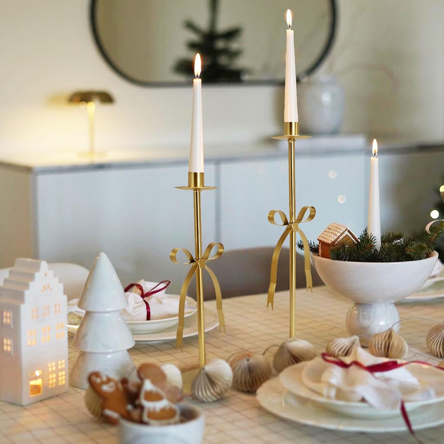 Metal Bow Tall Candle Sticks Holder Decor