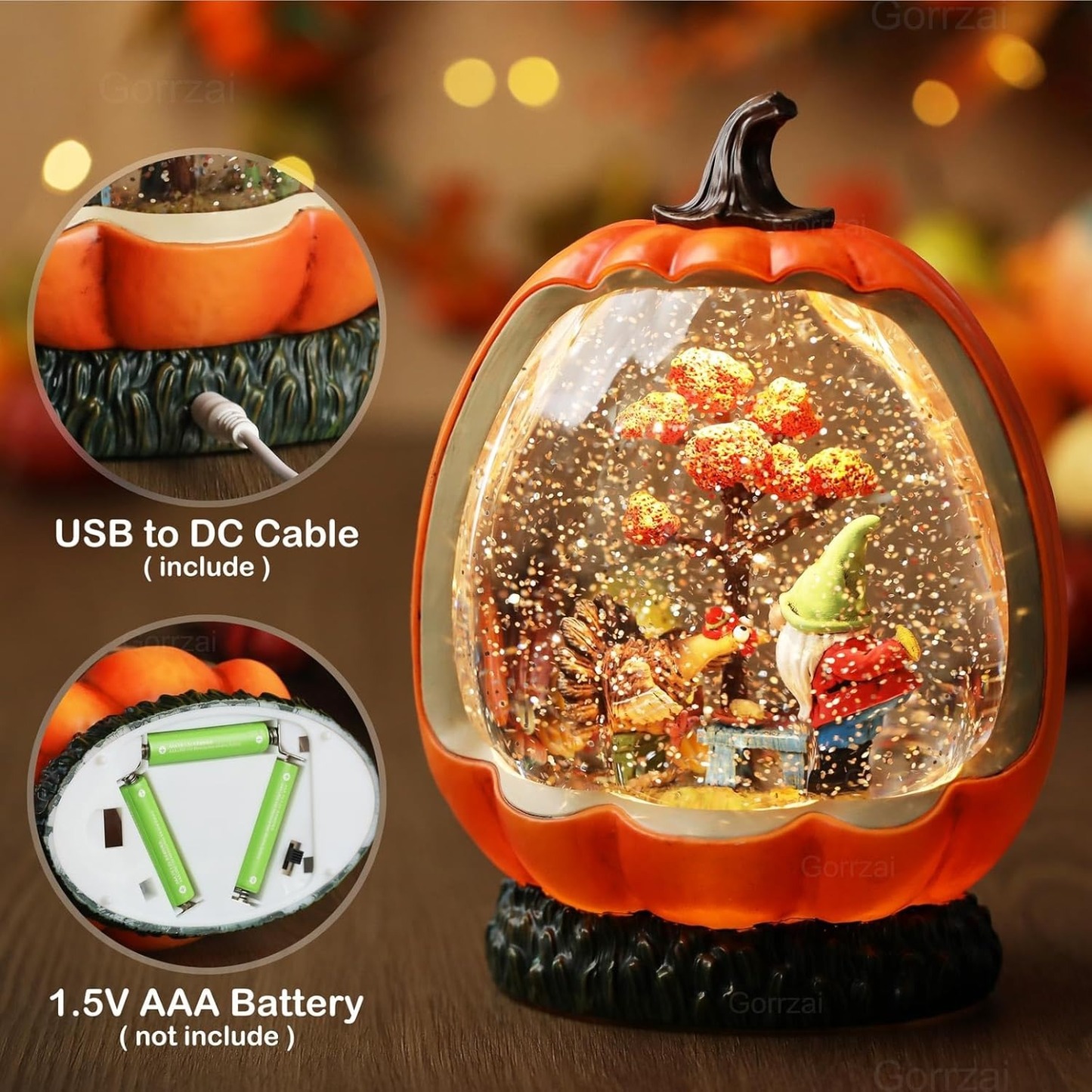 Fall Snow Globe Pumpkin Gnome Snow Globe with Turkey