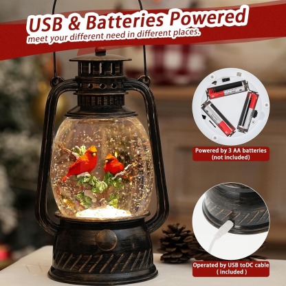 Lighted Musical Christmas Cardinal Snow Globes Lantern