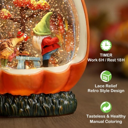 Fall Snow Globe Pumpkin Gnome Snow Globe with Turkey