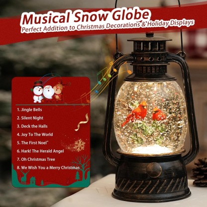 Lighted Musical Christmas Cardinal Snow Globes Lantern