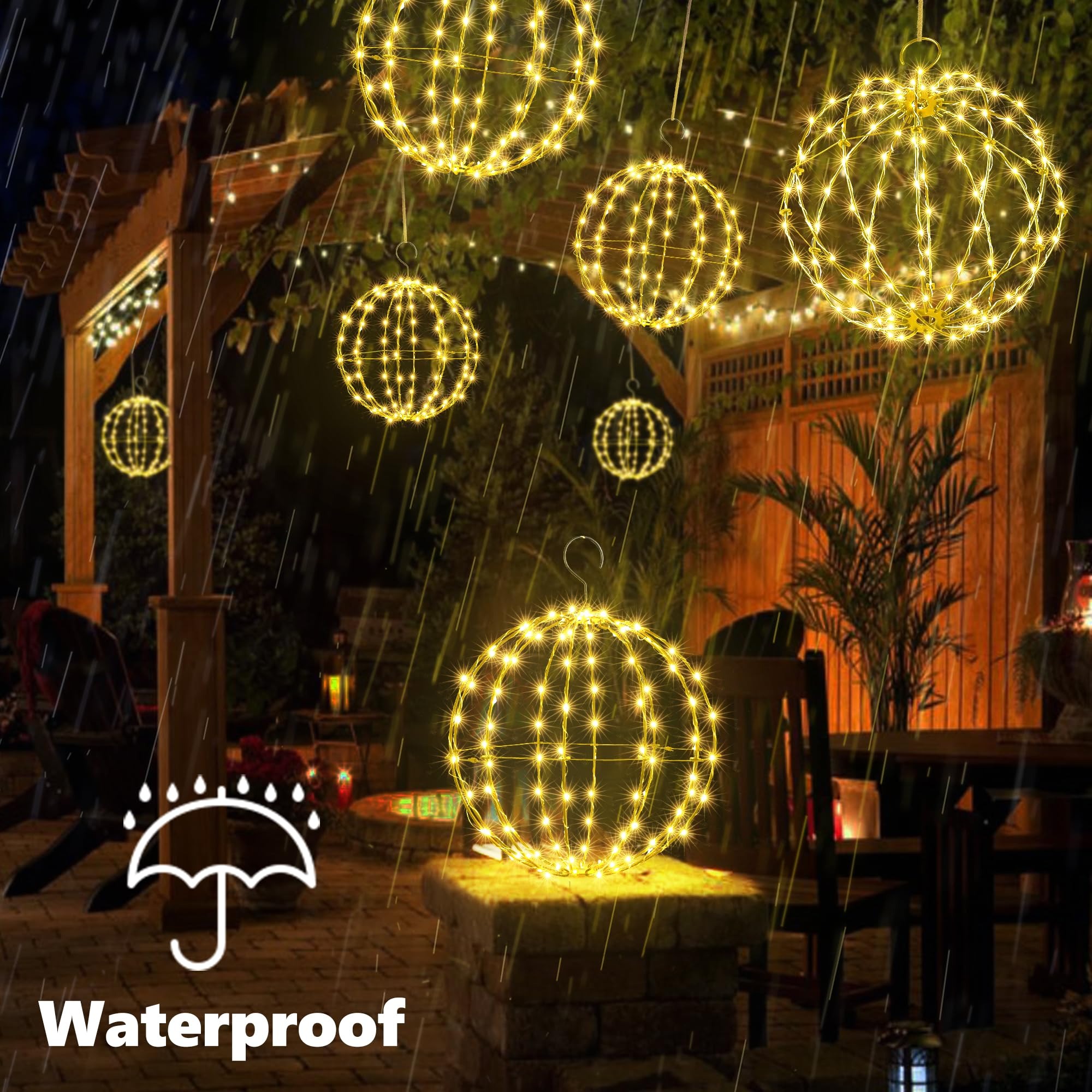Christmas Big Ball Lights Plug-in Foldable Metal Sphere Lights Waterproof with Timer