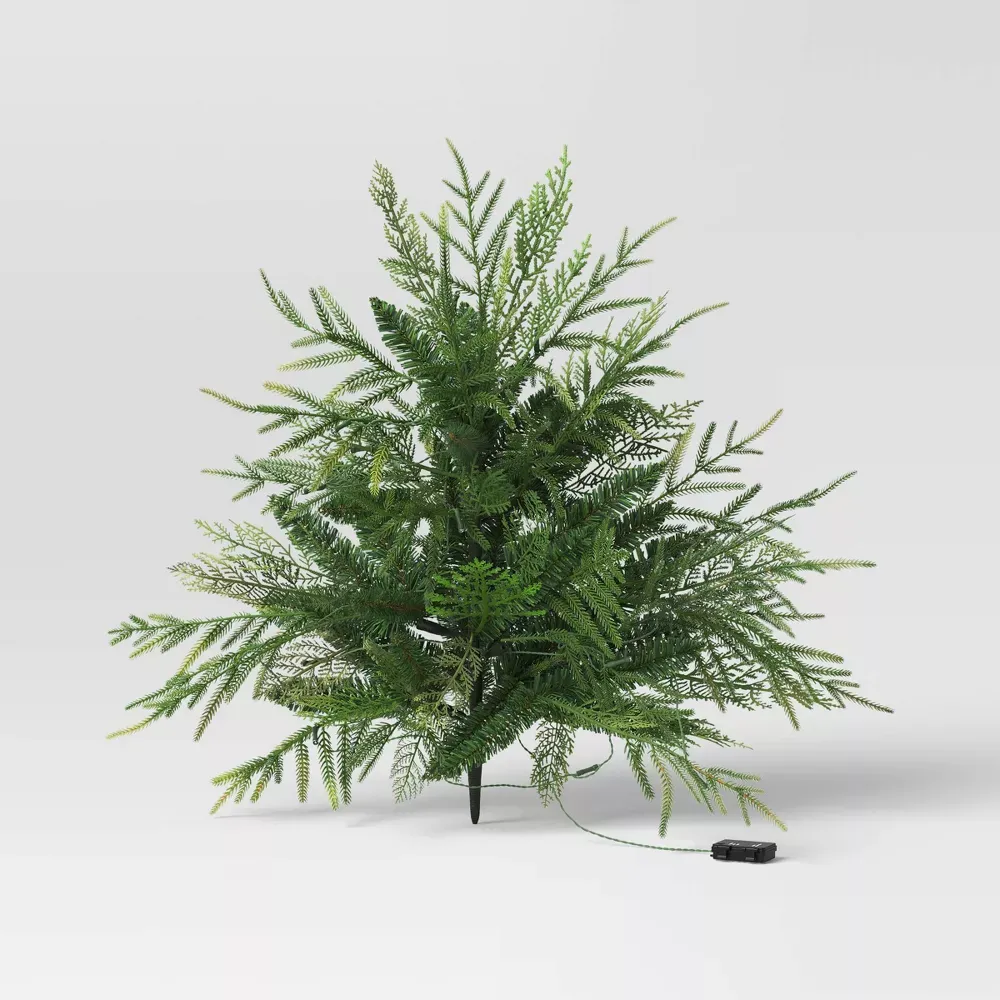 Pre-Lit Christmas Mixed Artificial Flocked Greenery with Ground Stake