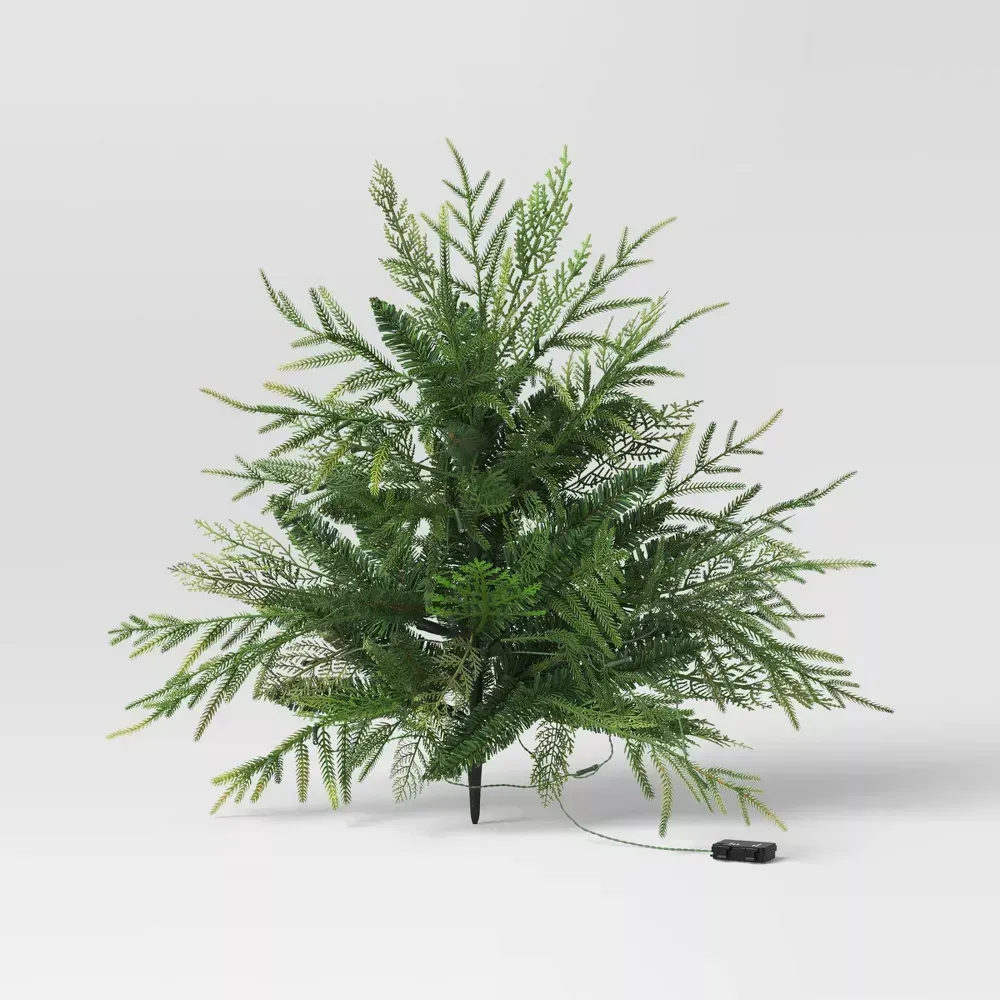 Pre-Lit Christmas Mixed Artificial Flocked Greenery with Ground Stake