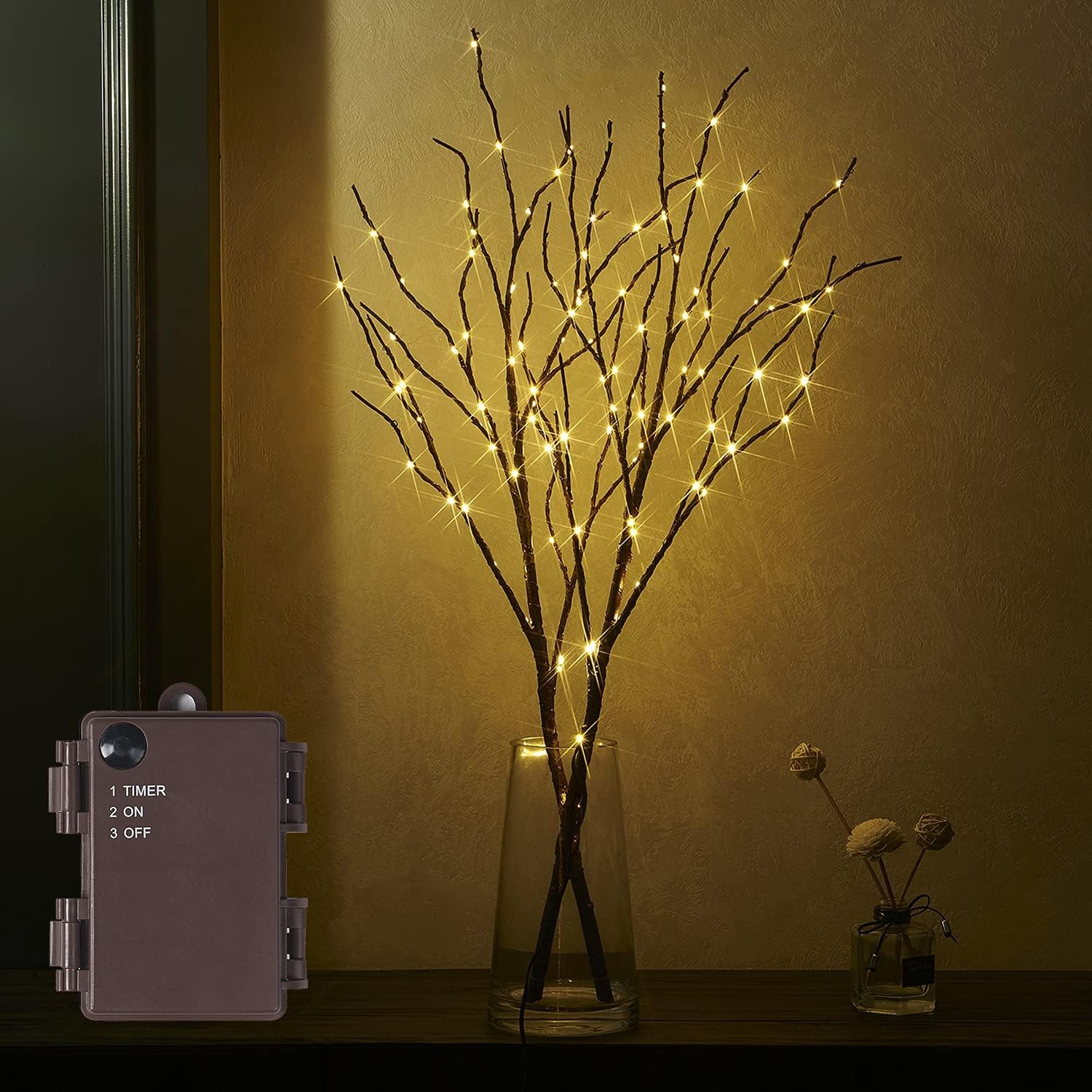 Lighted Brown Branches with Timer 32 in 100 LED for Christmas Holiday Party Decor