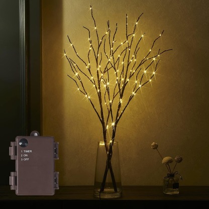 Lighted Brown Branches with Timer 32 in 100 LED for Christmas Holiday Party Decor
