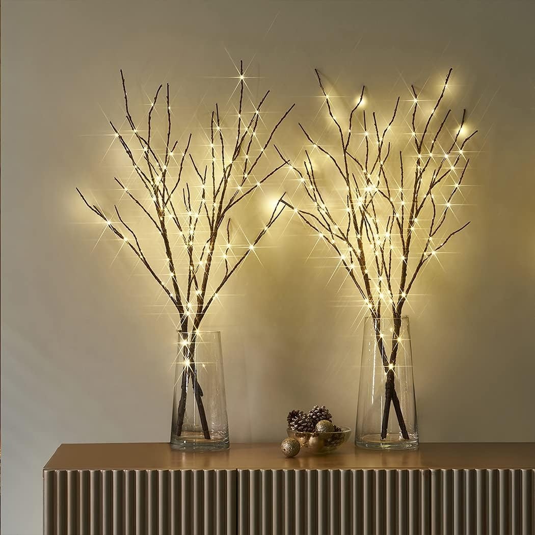 Lighted Brown Branches with Timer 32 in 100 LED for Christmas Holiday Party Decor