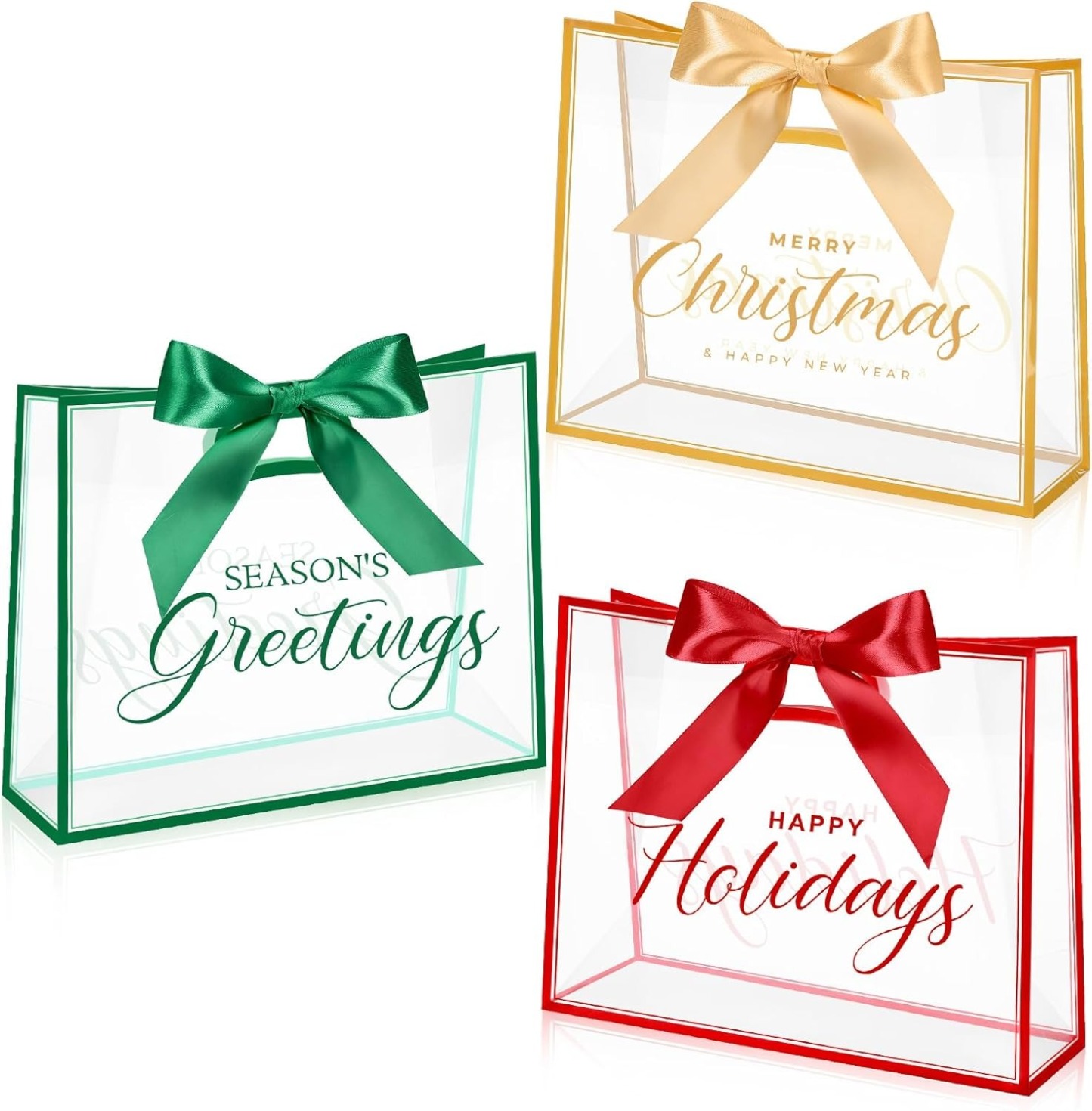 Large Capacity Long-lasting Christmas Clear Gift Bags with Ribbons