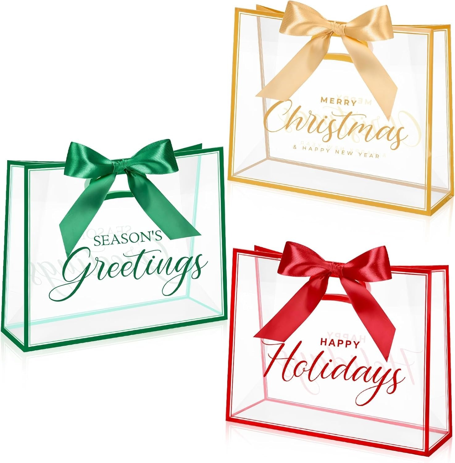 Large Capacity Long-lasting Christmas Clear Gift Bags with Ribbons