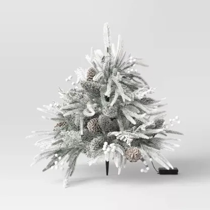 Pre-Lit Christmas Mixed Artificial Flocked Greenery with Ground Stake