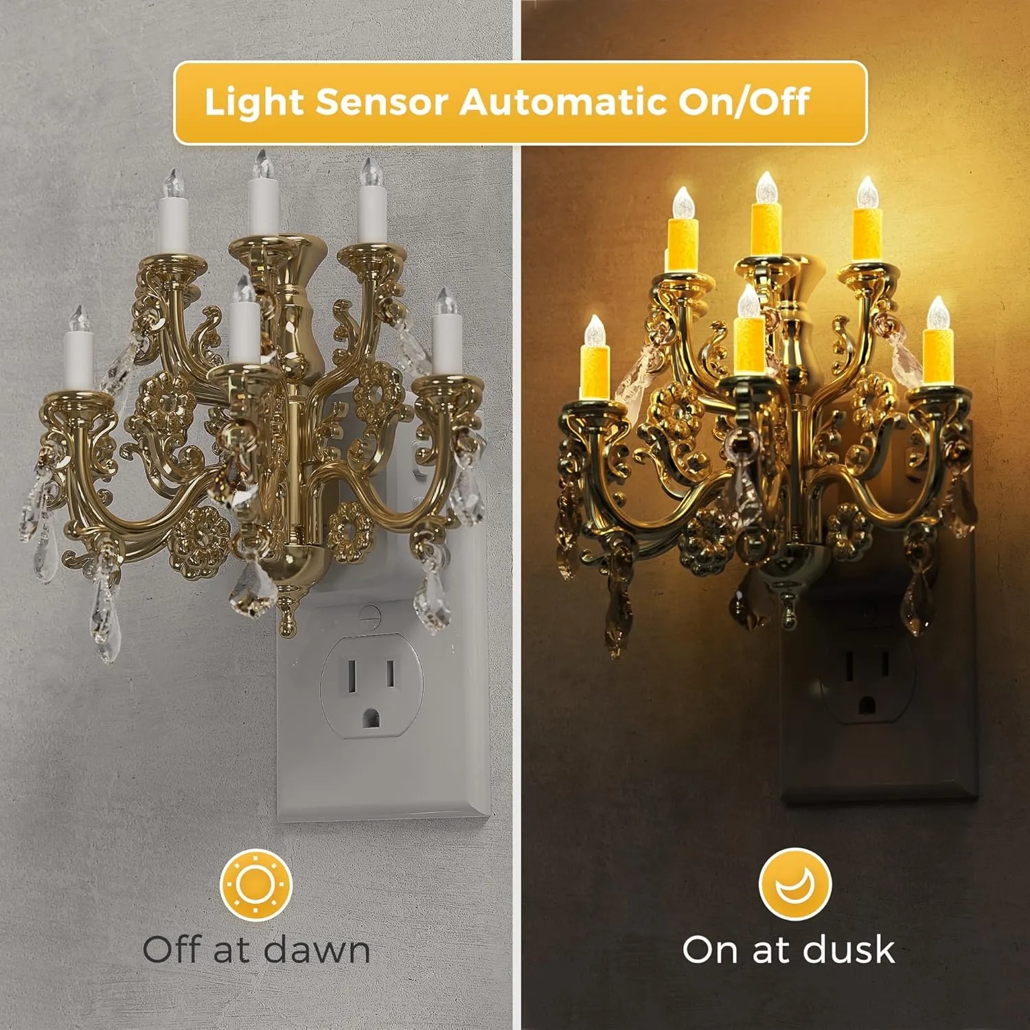 Vintage Crystal Chandelier Plug-in Night Light with Dusk-to-Dawn Light Sensor