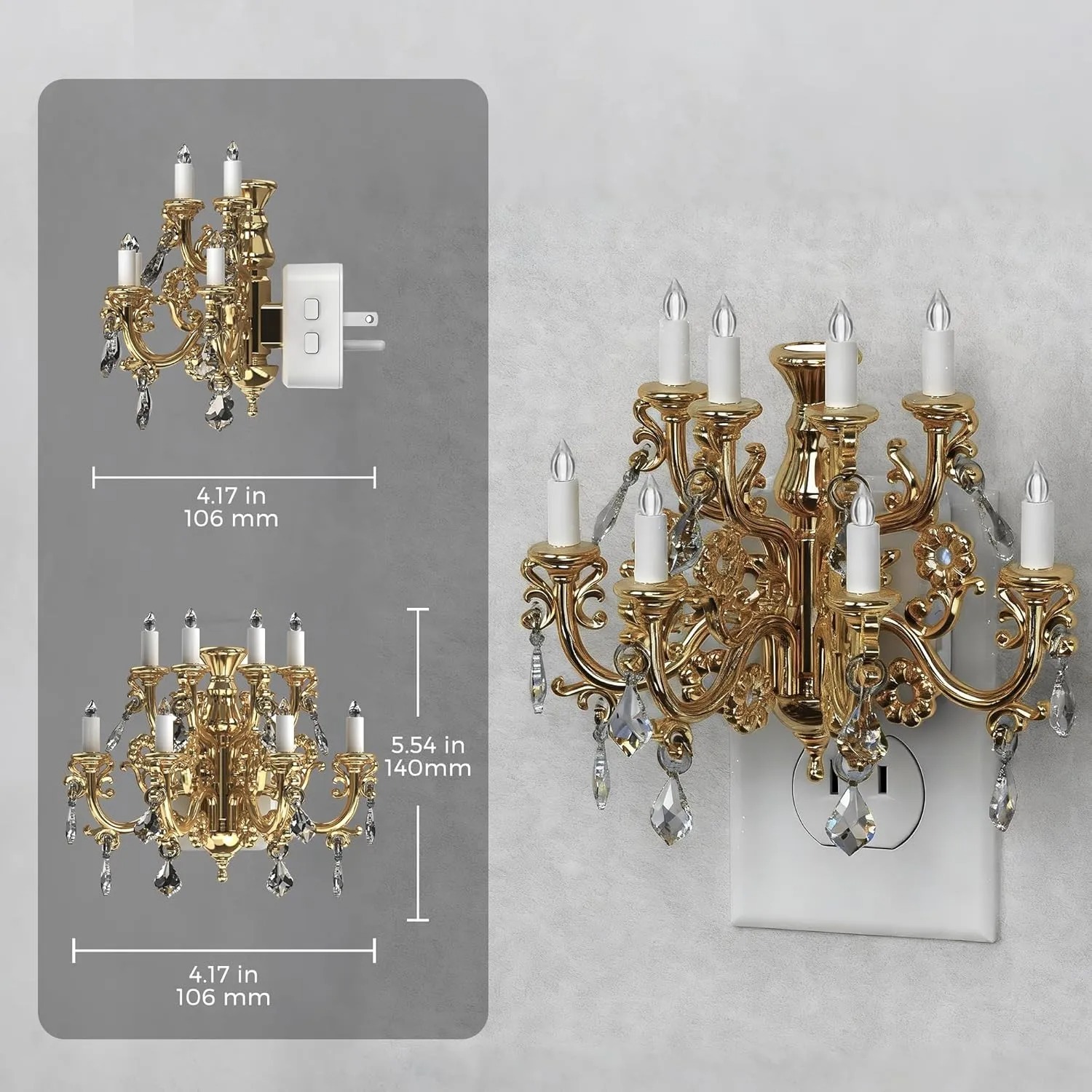 Vintage Crystal Chandelier Plug-in Night Light with Dusk-to-Dawn Light Sensor