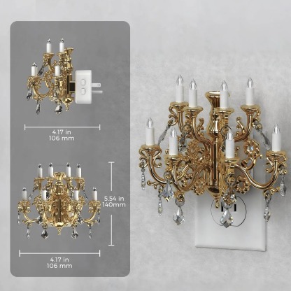 Vintage Crystal Chandelier Plug-in Night Light with Dusk-to-Dawn Light Sensor