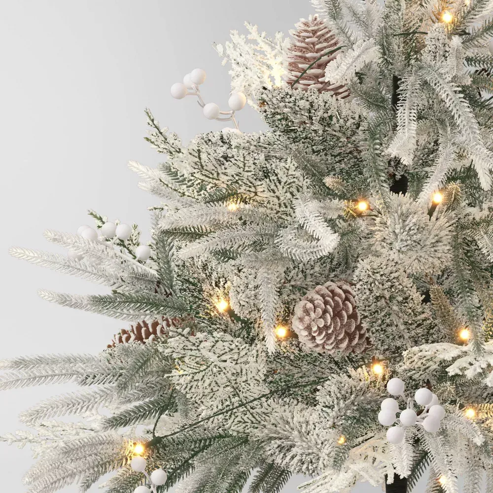 Pre-Lit Christmas Mixed Artificial Flocked Greenery with Ground Stake