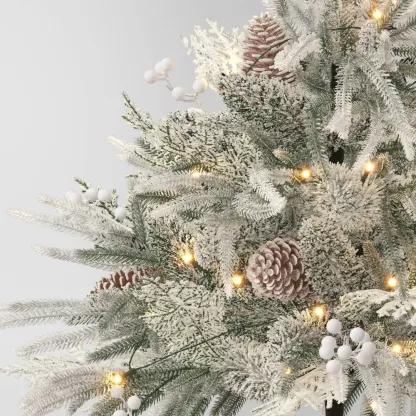 Pre-Lit Christmas Mixed Artificial Flocked Greenery with Ground Stake